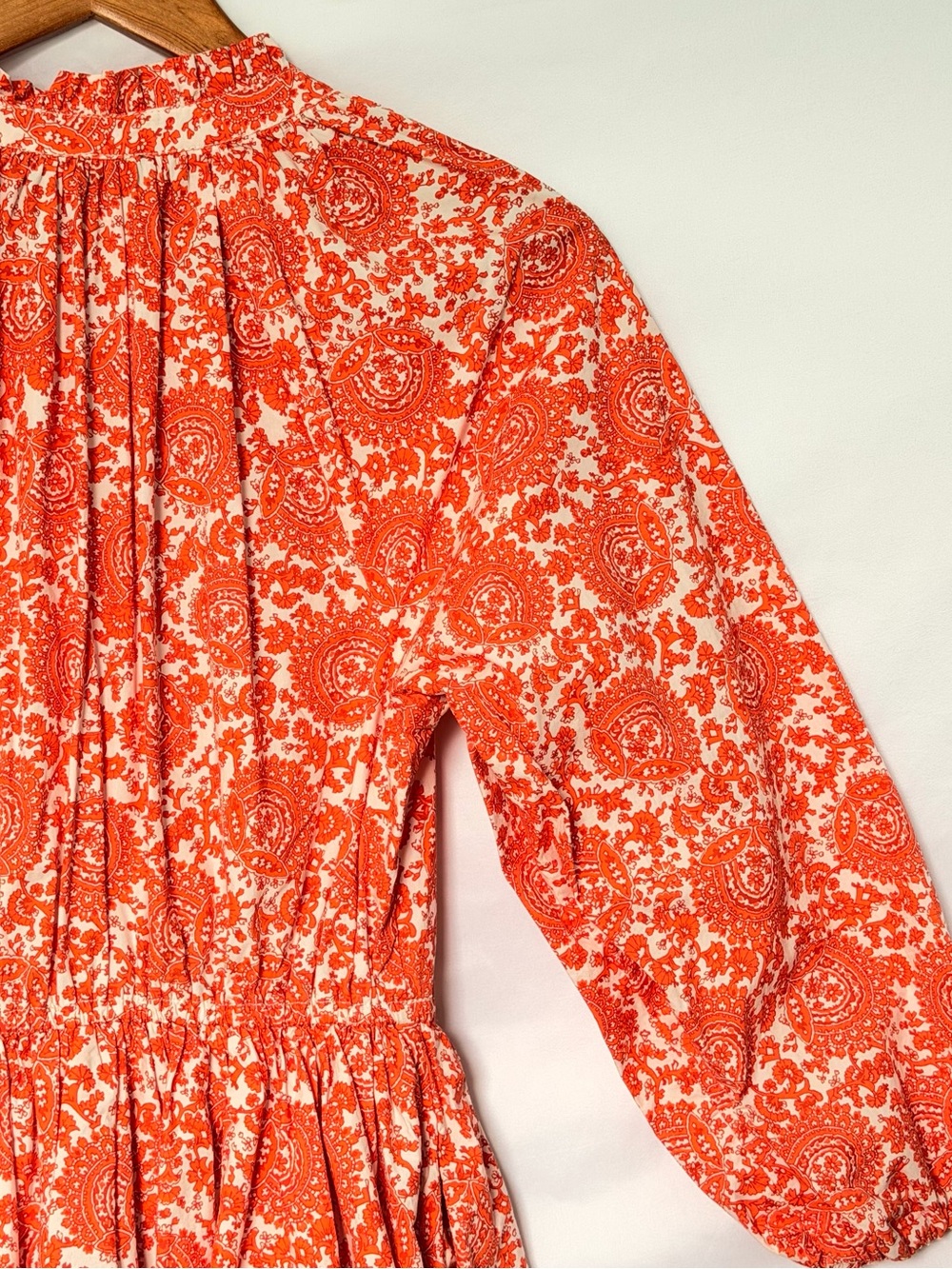 New J Crew Orange White Floral Poplin 100% Cotton Ruffle Collar Small Mini Dress - Picture 12 of 17